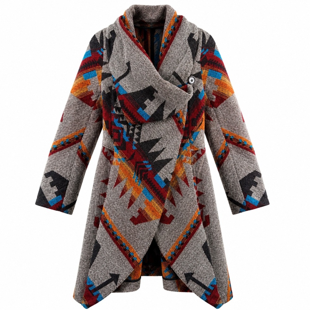 American Rag Cie Draped Coat Southwestern Wool Blend XS Gray Aztec Western